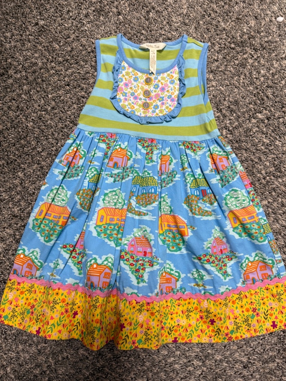 Matilda Jane Blue, Green & Yellow Village Print Sleeveless Dress